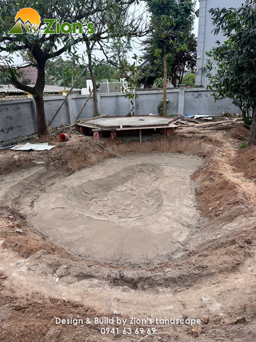 Thi công hồ cá koi bằng phương pháp trải bạt HDPE